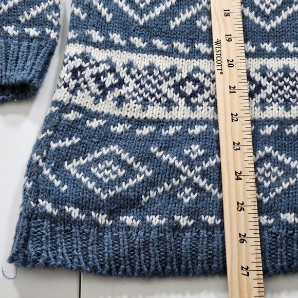 Over Pull Scandinavian Pattern Cardigan Womens L Blue White LS Cottage Lagenlook - Picture 8 of 14